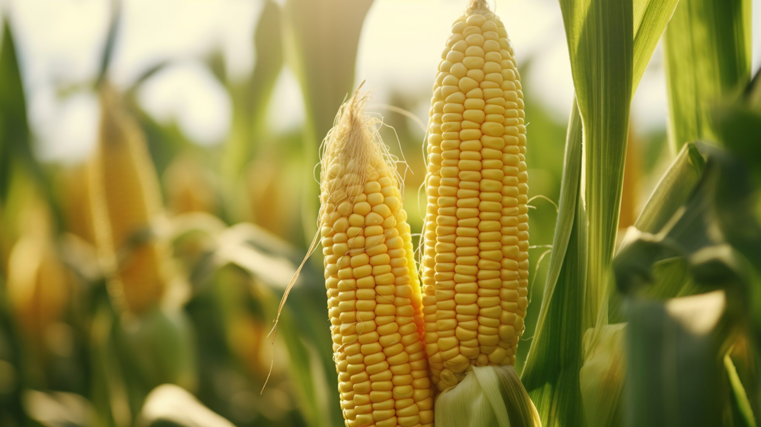 Corn cobs in a field